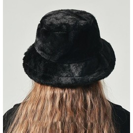 Women Winter Faux Fur Bucket Hat, Soft Fluffy Plush Bucket Hat Warm Thicken Wide Brim Fisherman Cap Stylish Vintage Winter Warm Fashion Cap for Outdoor Shopping Headwear for Ladies Girls Black