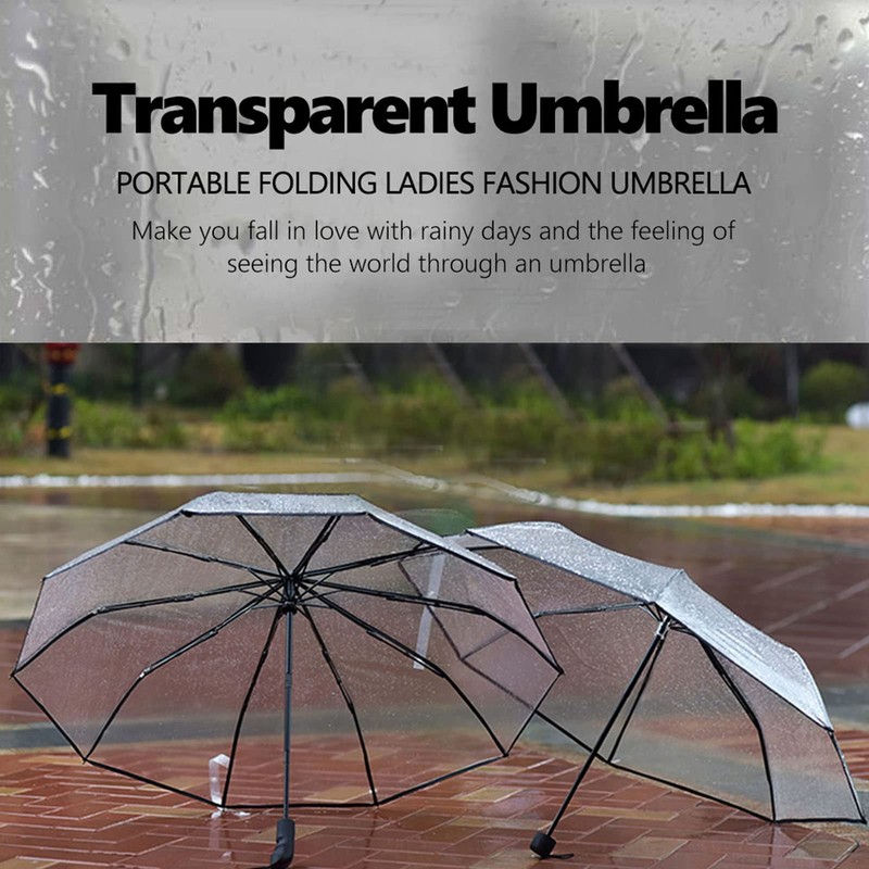 Foldable Transparent Umbrella Umbrellas Portable Tri-Fold Women Fashion Umbrella Clear