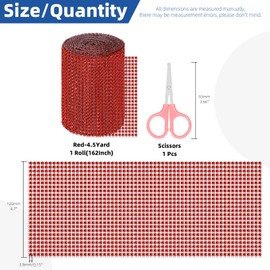 Glarks 3pcs Red Rhinestone Ribbon Set, 120mm X 4.5 Yards 24 Rows Plastic Rhinestone Mesh Fabric with 2pcs Tools, Bling Rhinestone Ribbon, Sparkling Bling Wrap Ribbon for Arts Crafts Party Decoration