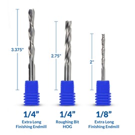 IDC Woodcraft Extended Length CNC Router Bit Set (3-Piece) - Premium Extra Long Precision Carbide Bits for Guitar Making and Other CNC Projects That Require Deep Cuts