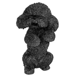 KYEYGWO Black Obsidian Stone Poodle Statue Resin Dog Figure, Crystal Animal Figurine Ornament for Table Desk Decor