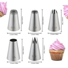 5PCS Large Piping Tips Set, COKUMA Stainless Steel Cake Decorating Tips, Frosting Icing Tips for Cupcakes, Cake, Cookie and Decorating (Dishwasher Safe)