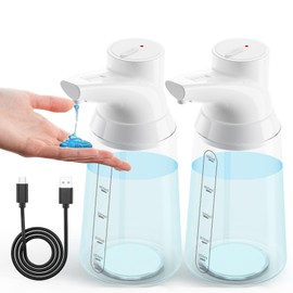 Summon The Elves - Paquete de 2 dispensadores automáticos de jabón líquido sin tacto, 4 niveles ajustables de color blanco, moderno dispensador de jabón de manos para baño, 700 ml, sensor de