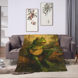 Qycazzw Banjo Frog Playing Music Blanket Gifts for Women Kids, Funny Swamp Animal Theme Flannel Blankets, Warm Cozy Soft Throw for Bedroom, Camping, Couch, Decor 50x60 in