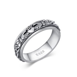 Claddagh Fidget Spinner Rings 925 Sterling Silver Celtic Knot Anxiety Ring Eternity Love Irish Claddagh Jewelry Gifts for Women Girls Men Mom Wife (Size 7)