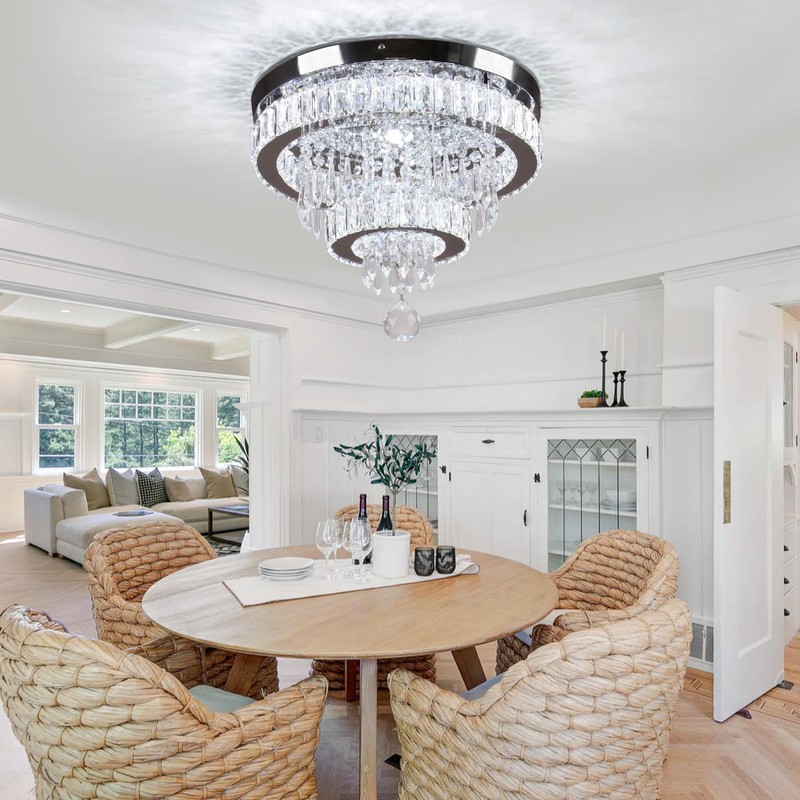 Finktonglan 16" Crystal Ceiling Light, Modern Crystal Chandeliers with Remote