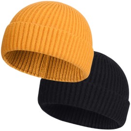 ROYBENS 2pcs Swag Wool Fisherman Beanies for Men, Knit Short Watch Cap Winter Warm Hats