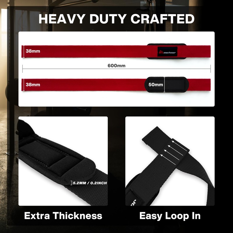 METEOR Weightlifting Straps for Grip and Stability, 60cm Cotton Blelnd