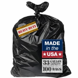 32–33 Gallon Heavy Duty Trash Bags, 100 Count – 2.5 Mil Thick Black Contractor Garbage Bags for Outdoor Bins, Lawn, Construction & Commercial Use – Tear-Resistant Can Liners, 32" x 38"