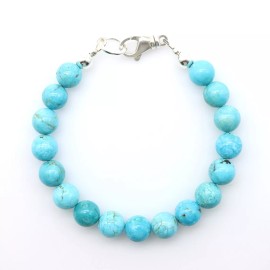 Jen Herrmann Jewelry 9mm Bright Blue Arizona Turquoise Bracelet, Unisex Beaded Gemstone Jewelry - 6"