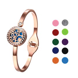 Cupimatch Aromatherapie Damen Armband Lebensbaum: Rosegold Armreif Duftarmband zum Öffnen mit Aromatherapie Lebensbaum Armband mit 10Pcs Baumwolltuch Geschenke für Frauen Mädchen
