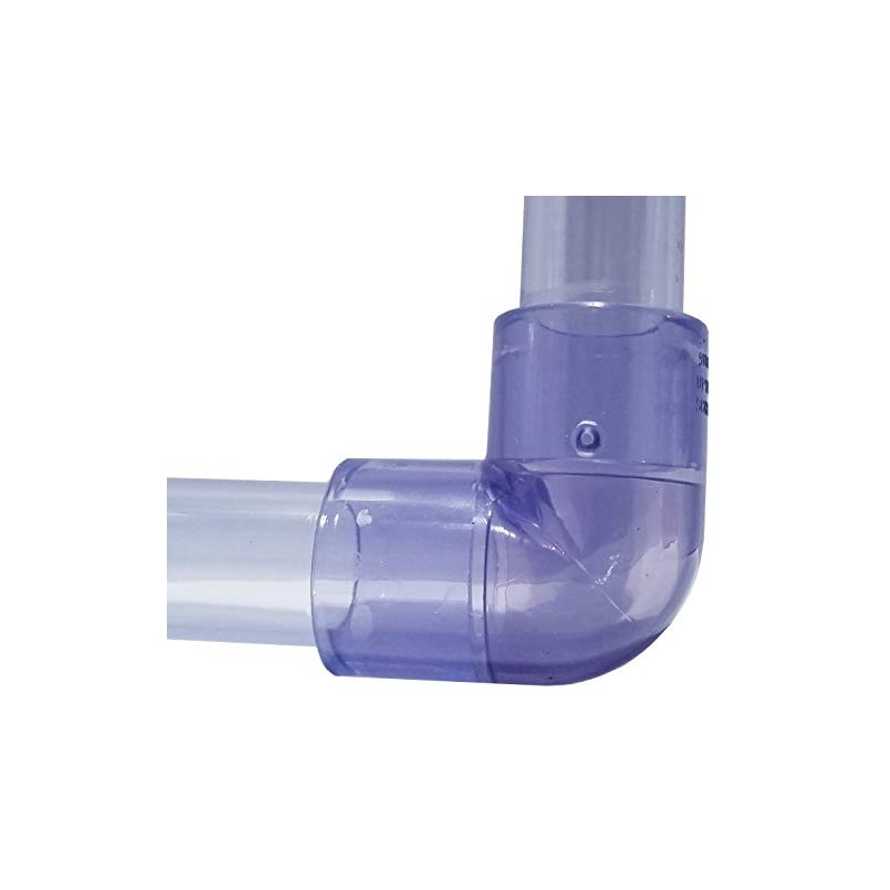 Clear PVC Pipe Fitting (bluish tint): 90 Degree Elbow, Schedule