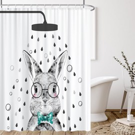 Lofaris Happy Easter Shower Curtain Cute Bunny Curtains for Bathroom Minimalist Sketch Cartoon Rabbit Spring Festival Farmhouse Bathtubs Waterproof Fabric Curtain Set Decor with 12 Hooks 72x72 Inches