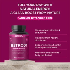 Organic Beet Root Capsules - 1400mg Beetroot Powder for Natural Energy & Endurance Support, Non-GMO, Made in The USA, Beet Supplement - 60 Capsules, 30-Day Supply