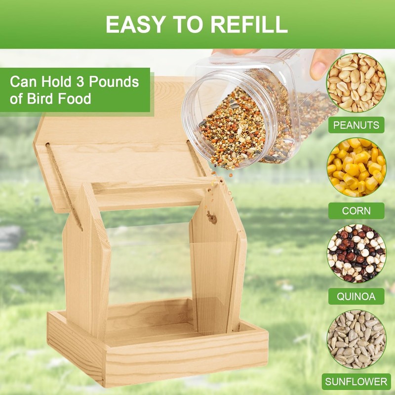 Wooden Bird Feeder with Suet Cages for Outdoors Hanging Mount