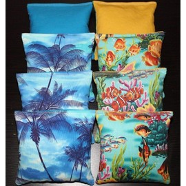 Tropical Island Paradise Beach Palm Trees & Fish Cornhole Bean Bags ACA Regulation
