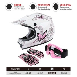 TCT-MOTORPARTS DOT Four Wheeler Girls Riding Helmets Youth Kids Motocross ATV Helmets Offroad Street Dirt Bike Go-Kart BMX MX Full Face Helmet Pink Butterfly Large Size