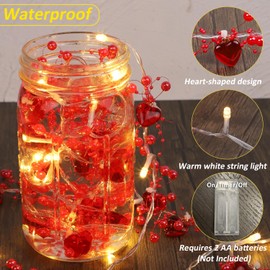 Ridota Valentine Day Decorations 10 FT Fairy String Lights, 30 LEDs Red Berry Beaded Heart Shaped String Lights, Battery Operated Valentine Lights for Mother's and Father's Day, Wedding, Proposal (2)