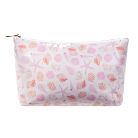 Large Waterproof PVC Beach Pool Makeup Bag with Shell Pattern, Cute Cosmetic Accessories Pouch with Zipper, Coquette Carry-on Travel Toiletry Bag for Women Girls(07Shell)