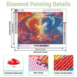 Dragon Diamond Painting Kits for Adults Beginners 5D DIY Dragon Diamond Art Kits Round Full Drill Gem Art for Home Wall Decor Gift 12x16inch