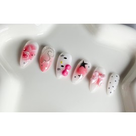 Pink Cheek Gras Cat Nail Tips - Short Oval / 분홍 치크 그라 고양이 네일팁 - 숏오발