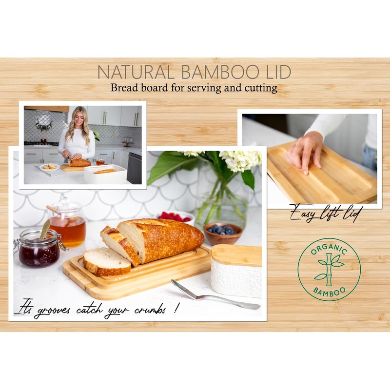 Engraved Ceramic Bread Box for Kitchen Countertop - Multipurpose Bread