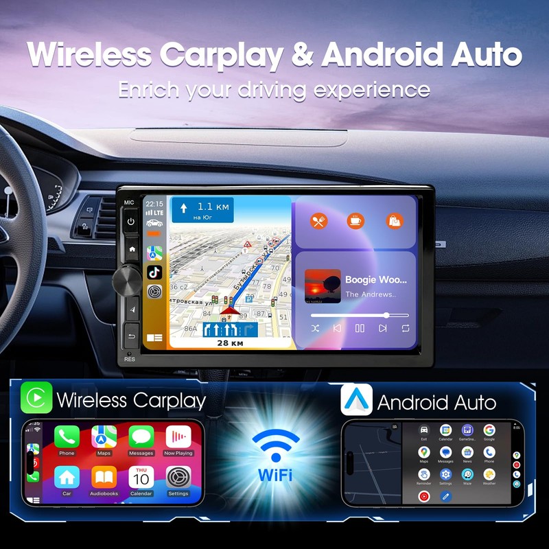 Haudio 7" Wireless Apple CarPlay & Android Auto Double Din