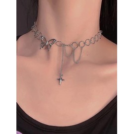 Butterfly Necklace for Girls Silver Butterfly Pendant Necklace for Women Adjustable Butterfly Chain Necklace Dangle Cross Necklace Butterfly Gifts for Her (Butterfly Necklace for Girls)