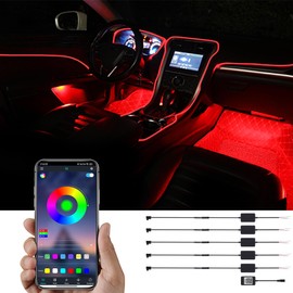 TABEN Car Ambient Light Kit, 6 Metre Integrated Fibre Optic Lighting Sets for Multicoloured Atmosphere, Music Sync Rhythm Sound Active Memory Function, Bluetooth App Control, DC 12V-24V
