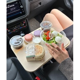 2-in-1 Drive-Thru Tray: Car Food Tray, Wood Car Trays for Eating in Parked Car, Car Desk for Laptop, Car Cup Holder Tray for Road Trip, Taxi, RVs, Truck Drivers