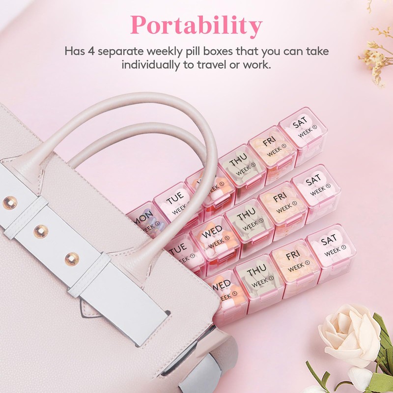 Lifewit Monthly Pill Organiser, 28 Day Tablet Pill Box, Pink,
