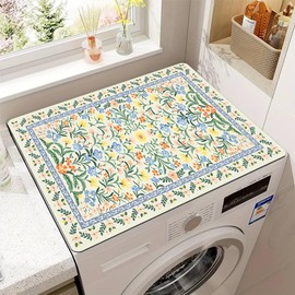 Washer and Dryer Covers for the Top,Green Flowers Non-slip Dryer Top Protector Mat,23.6" x 19.7" Washing Machine Cover, Washer Dryer Top Covers for Laundry Room Kitchen (green01, 23.6" x 19.7")
