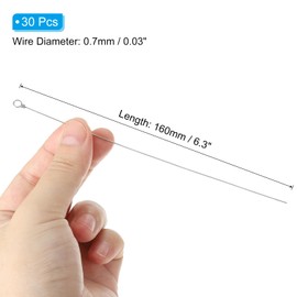 PATIKIL Fishing Looped Spinner Shaft 160mm/6.3", 30Pcs Stainless Steel Looped Wire Spinner Baits Fishing Lure Making Supplies Rigs for Freshwater Saltwater Bass Catfish