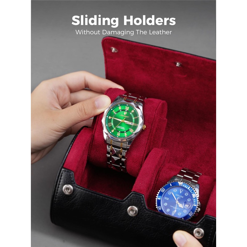 Simpirae Watch Travel Case for Men, PU Leather Watch Roll