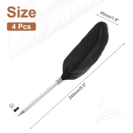 PATIKIL 4 Pcs Fluffy Vintage Ink Quill Pen Fine Plated Rod Quill Pen Calligraphy Signature Guest Wedding Gift Black