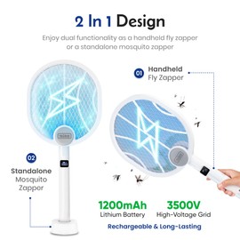 Fly Swatter and Bug Zapper 2-in-1 - Rechargeable Mosquito Zapper with Kill Counter, High-Voltage Fly Killer and UV Light Mosquito Trap for Indoor and Outdoor Pest Control