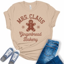 Women's Christmas Shirt Mrs. Claus Gingerbread Bakery T Shirt Letter Print Holiday Graphic Tees