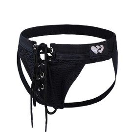 Top Spot Apparel Athletic Supporter Contoured Waistband Lace - Up Front Chain Rings (Pitch Black, Extra Large 40-44" Waist)