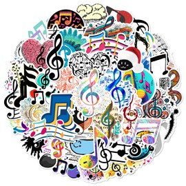 Pack of 50 Music Stickers Car Laptop Phone Guitar Skateboard Motorcycle Bicycle Guitar Music Stickers Set Vinyl Waterproof Aesthetic Stickers for Teenagers Children Adults
