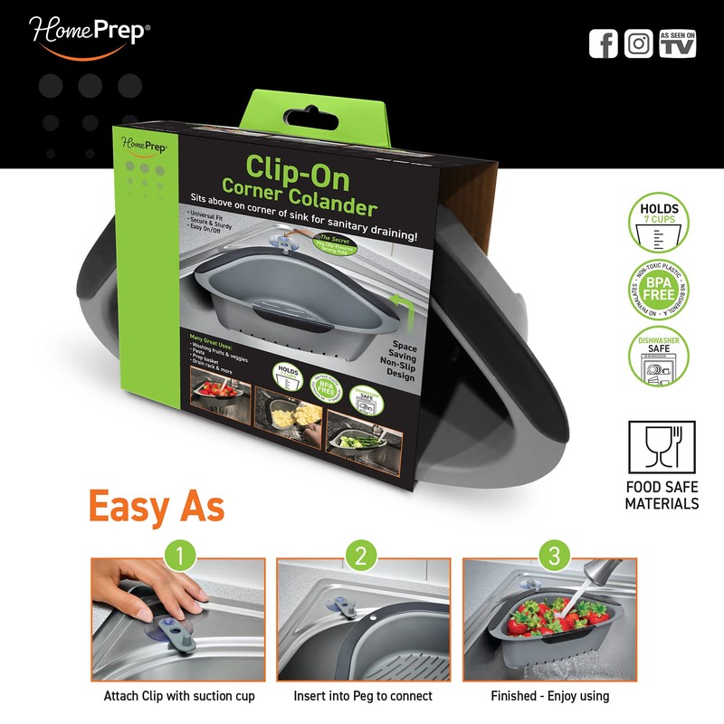 HomePrep Clip Colander, Anti-Slip, Sink Corner Strainer Machine Washable Drain,