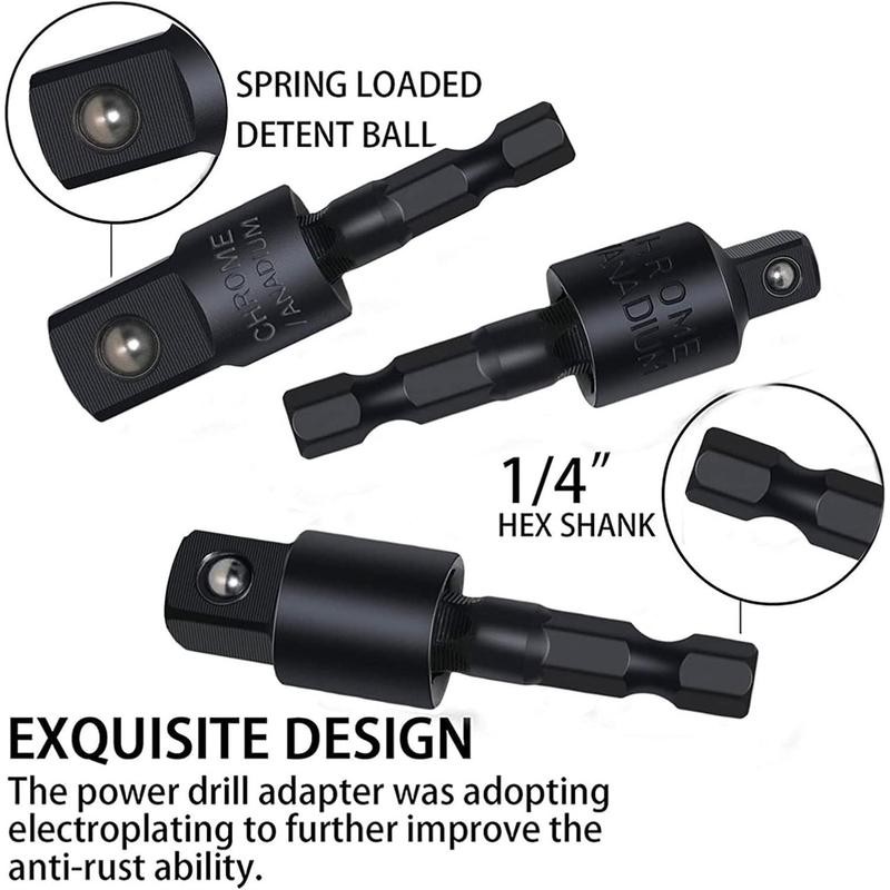 Tools Flexible Drill Bit Extension, Include 3pcs Rotatable Socket Adapter