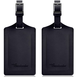 Travelambo Luggage Tags for Suitcases Faux Leather Privacy Protection 2 Pack Bag Tags Travel Accessories Essential, Black