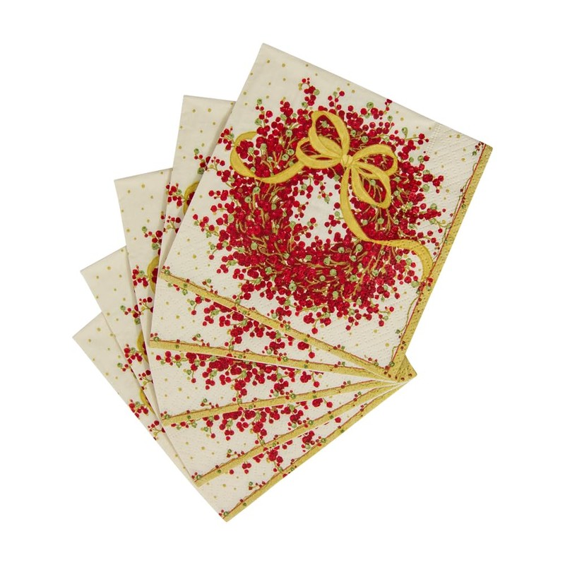 Caspari Entertaining Pepper Berry Cocktail Napkins, Red, 20-Pack