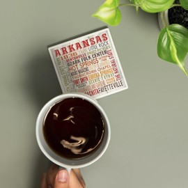 Arkansas, Rustic Typography (Absorbent Ceramic Coaster, Single, Cork Back, Kitchen Table Decor)