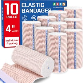 AZEN Premium Paquete de 10 Vendajes Elásticos de 4 Pulgadas, Vendaje de Compresión para Piernas, Vendajes de Linfedema para Piernas, Tobillo, Rodilla,