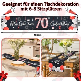 Table Runner 70th Birthday Decoration 70th Birthday Man Woman Red Black Table Decoration Birthday for Him Her Anniversary Celebration Party Dinner Table Linen Tablecloth Decoration for Home, 183 x 33