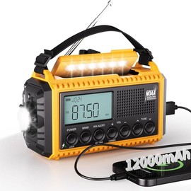 12000 Emergency Radio, Auto Digital Weather Radio NOAA/AM/FM/SW Battery Backup Crank with Flashlight Phone Charger, Portable Solar Powered Radio Backlit LCD Display, SOS - Color: Black