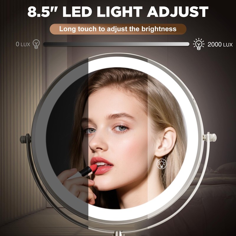 30X Wall Mounted Makeup Mirror with Lights,3 Color Modes Dimmable