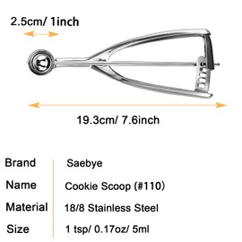 Saebye Mini Cookie Scoop 1 Tsp, Extra Small Cookie Dough Scoop, Melon Baller Scoop, 1/3 Tbsp/ 1 Tsp Scooper, 18/8 Stainless Steel