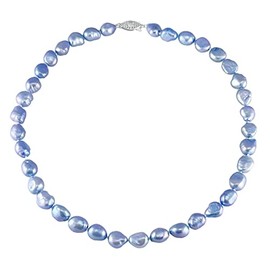 9-10mm Sky Blue Freshwater Cultured Pearl Necklace for Women AA+ Quality Sterling Silver, 17" - PremiumPearl